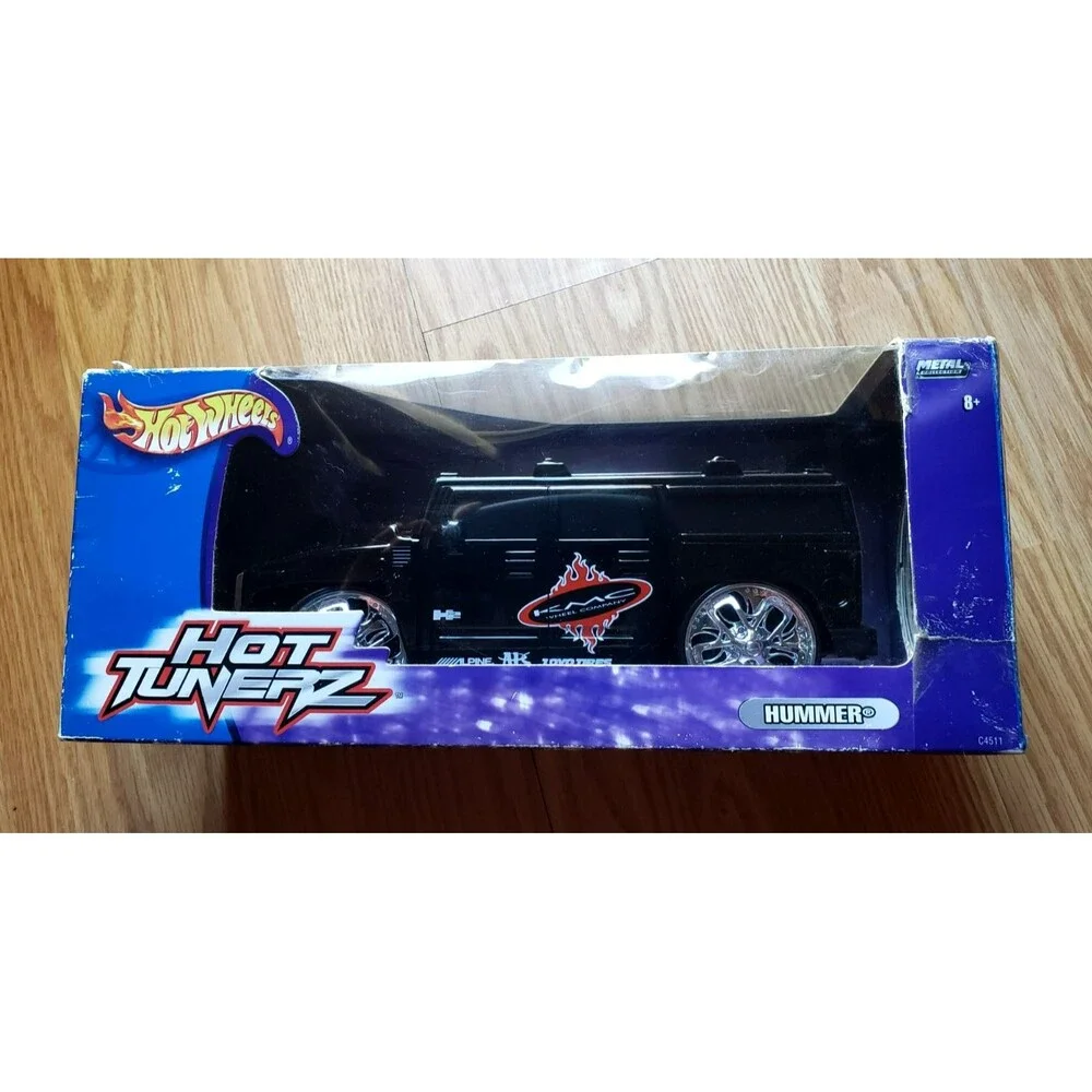 2004 Hot Wheels HUMMER H2 SUV Black HOT TUNERZ 1:20 Chrome Spoke Spinners #C4511